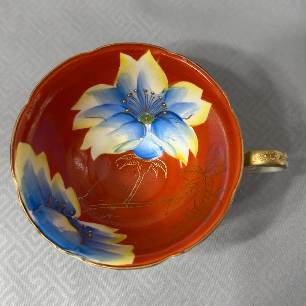 Vintage Handpainted Floral Teacup & Saucer  Porcelain Gold Detail Occupied Japan